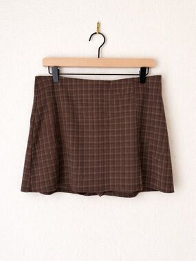 American Eagle Brown Plaid Mini Skirt Size Large Preppy A-Line Fall